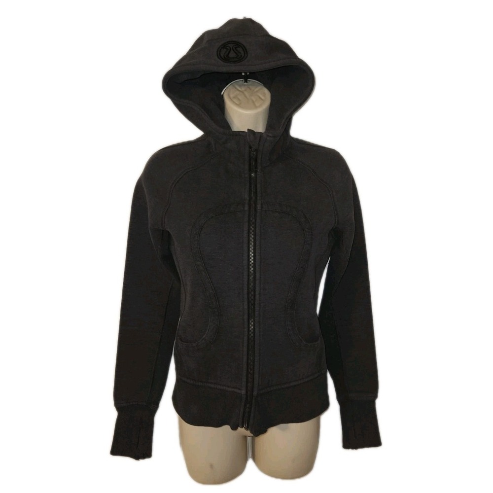 Lululemon Scuba Nice Asana Hoodie Jacket Womens Sz 4 Full‎ Zip Charcol Gray Flaw